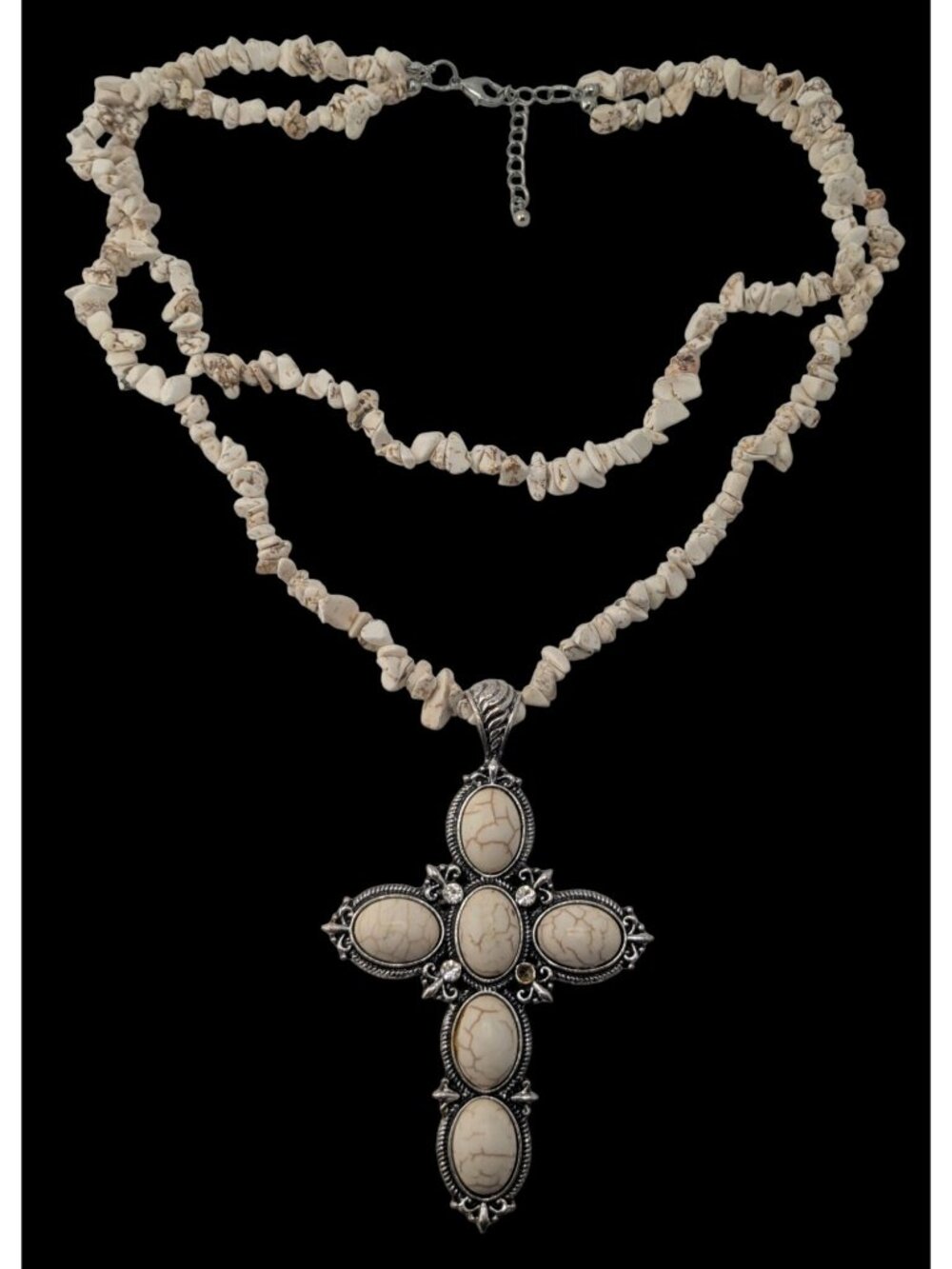 Boho Southwestern Western Cross Howlite Chip Statement Necklace